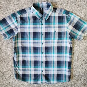 Mountain Hardwear Button Up Shirt Mens Large Plaid Short Sleeve Cotton Excellent